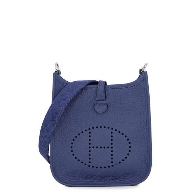 Hermès Evelyne Long Blue Tie Taurillon Clemence Size TPM in Blue Clemence leather from GALLERY RARE