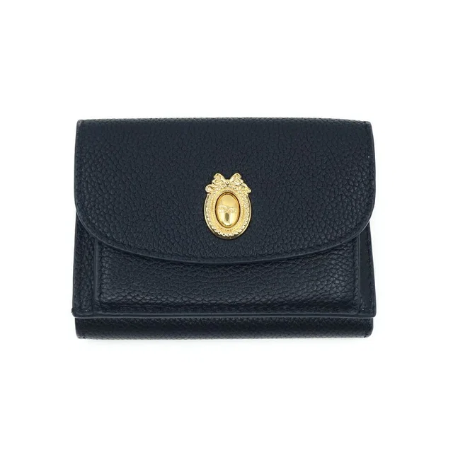 Dior Medaillon Tulip Leather Black Gold Wallet in Black Leather from The Reluxe