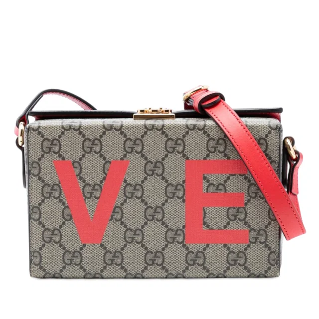 Red Gucci Mini GG Supreme Love Trunk Crossbody in Red Coated canvas from Designer Revival