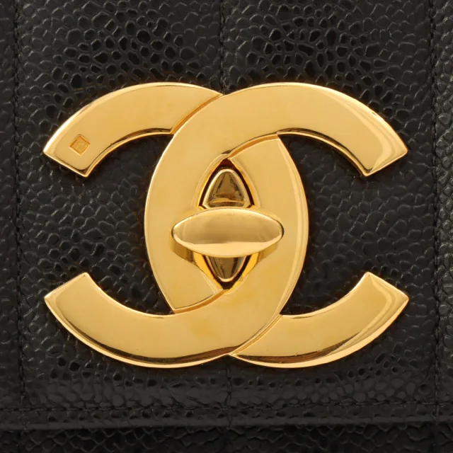 Chanel Circa 1995 Caviar Skin Mademoiselle Stitch CC Turnlock Chain Shoulder Bag Black in Black Caviar leather from VINTAGE QOO TOKYO, photo 7 of 17