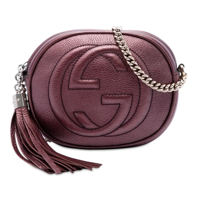 Purple Gucci Mini Metallic Pebbled Calfskin Soho Chain Crossbody in Purple Calfskin from Designer Revival