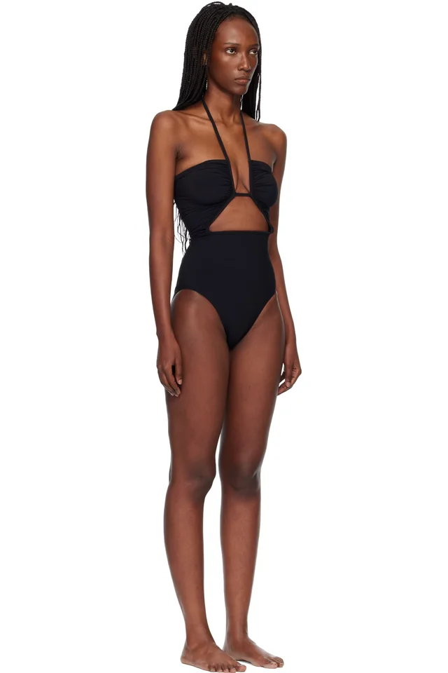 Rick Owens Black Temple Prong Bather Swimsuit, photo 2 of 4 from SSENSE