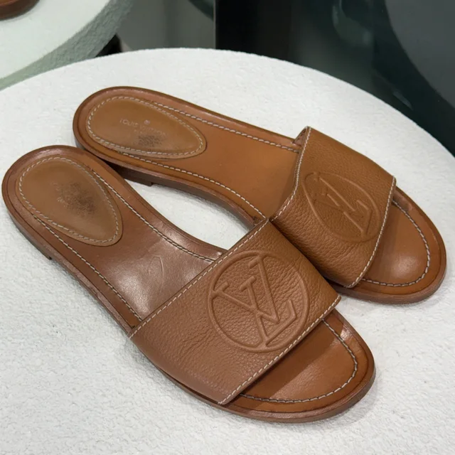 Louis Vuitton Lock It Leather Sandals Sz 38 in Brown Leather from Revivre Luxury Consignment