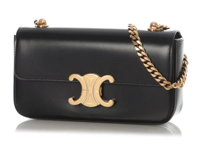 Celine Black Shiny Calfskin Claude Chain Shoulder Bag in Black Calfskin from Ann's Fabulous Finds, photo 2 of 9