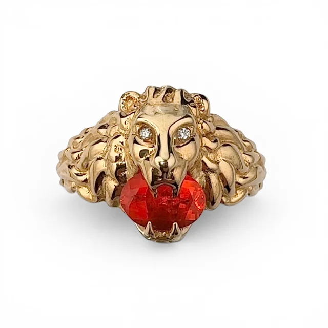Gucci 18kt Yellow Gold Diamond and Fire Opal Lion Head Ring in Yellow 18kt Gold from Designer Archives