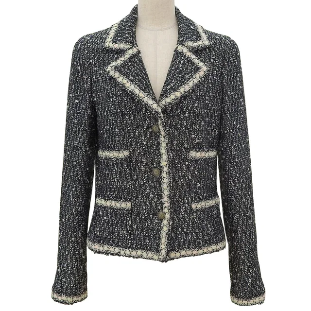 Chanel 2005 Tweed CC Mark Button Jacket #38 Black/Multi in Black Tweed from VINTAGE QOO TOKYO