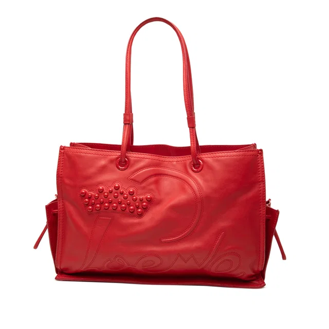 Red LOEWE Studded Leather Crown Tote in Red Leather from Designer Revival