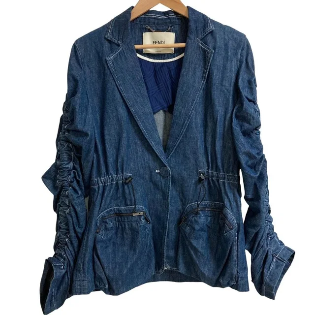 Fendi Shirring Denim Jacket 40 Indigo in Denim from The Reluxe