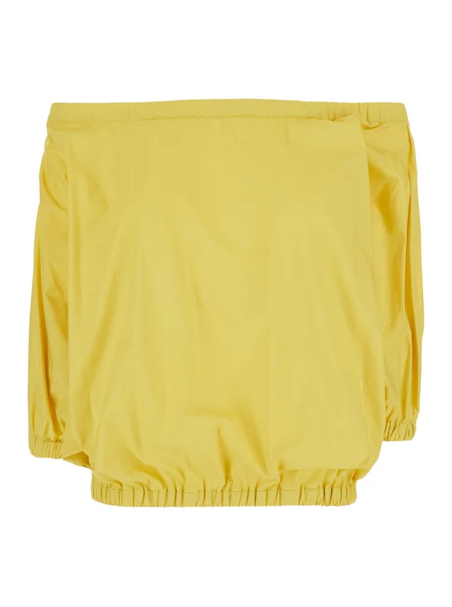 LEPLAIN Yellow off-shouder Top with Short Sleeves in Cotton for Women in Yellow 100% Cotton, photo 2 of 6 from Gaudenzi Boutique