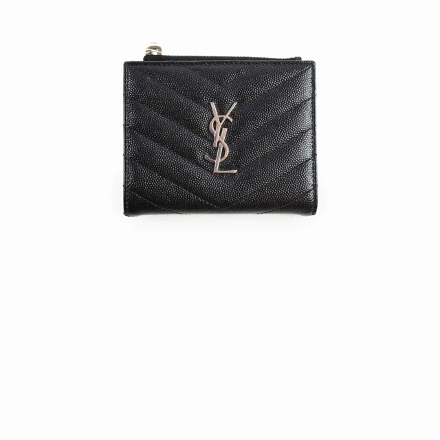 Saint Laurent Leather Cassandre Matelassé Bi-Fold Wallet in Black Calfskin from The Purse Affair