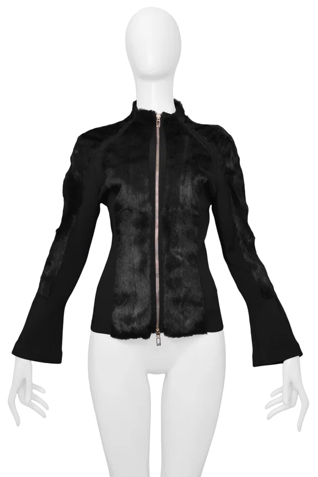 Gucci By Tom Ford Black Fur & Knit Cardigan in Black Silk from Resurrection Vintage