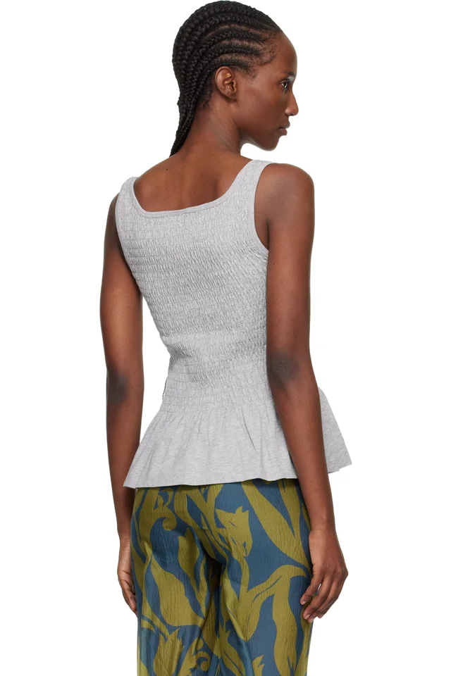 Dries Van Noten Gray Shirred Ruffle Top, photo 3 of 4 from SSENSE