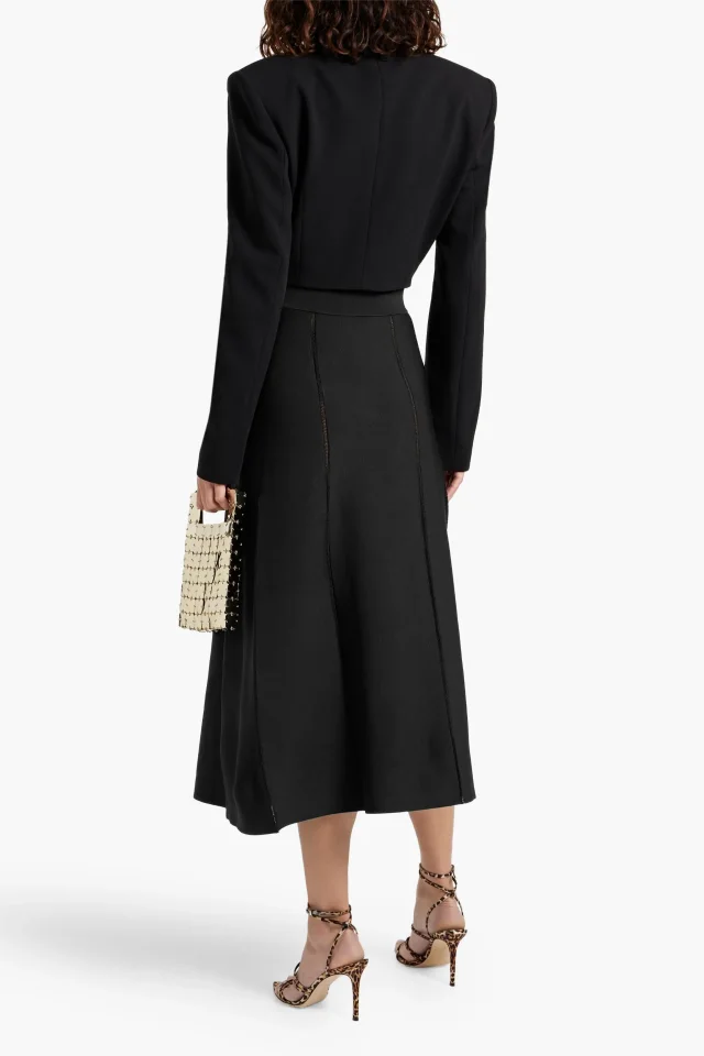 Zimmermann Stretch-Knit Midi Skirt with Pointelle Trim in Black, photo 3 of 4 from THE OUTNET