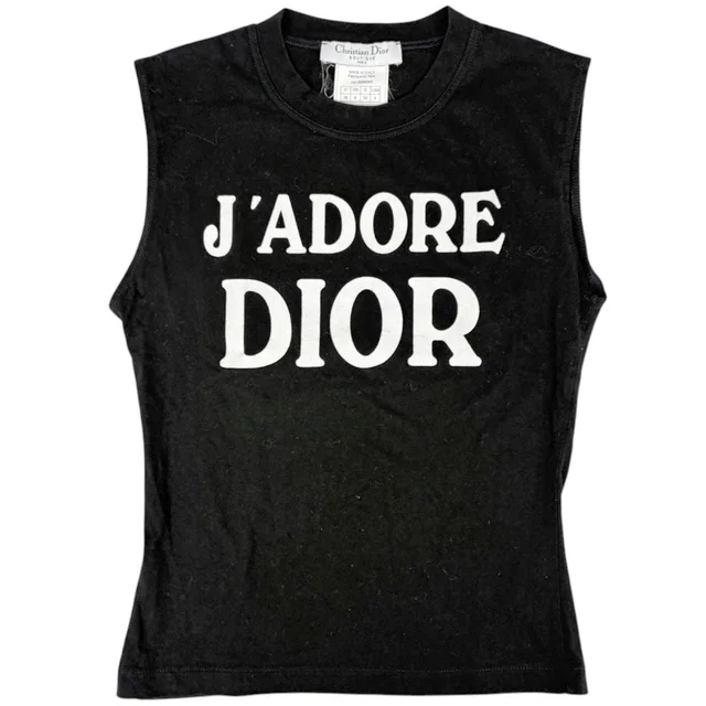Dior Sleeveless T-Shirt Top Tank Top Cotton Black in Black from The Reluxe