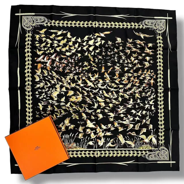 Hermès Scarf Silk Carre 90 Libres Comme L'air the Sky Is Black in Black Silk from The Reluxe