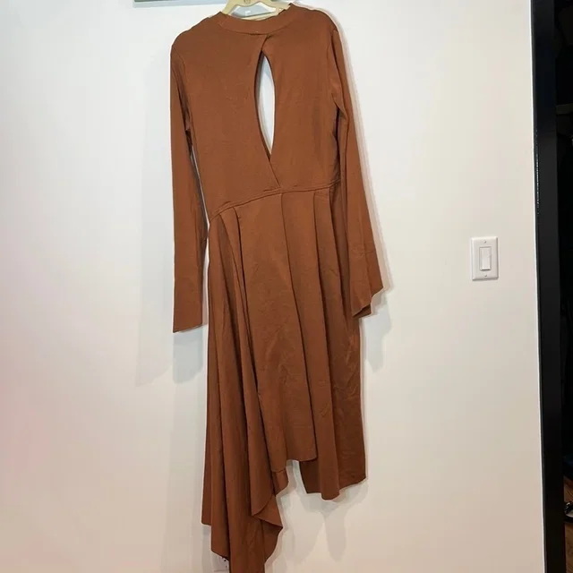 Anteprima Long Sleeve Asymmetrical Cinnamon Key Hole Midi Dress Large in brown|red|neutral from Poshmark