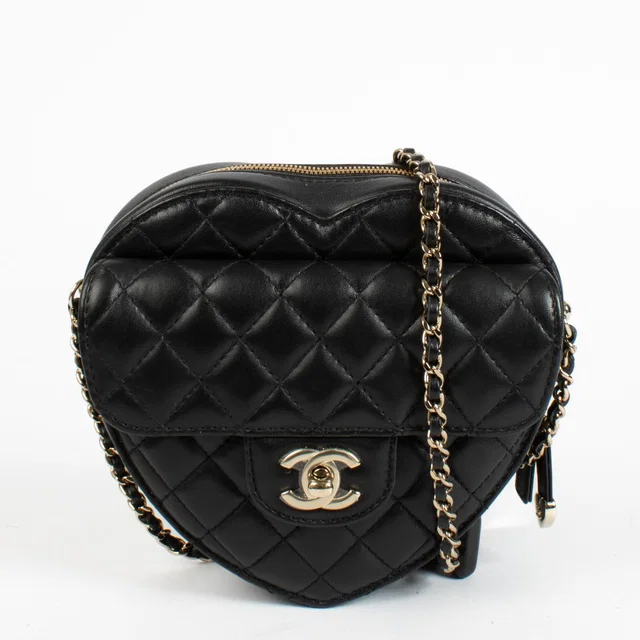 Chanel 22S CC In Love Black Lambskin Large Heart Bag in Black Lambskin from Labellov