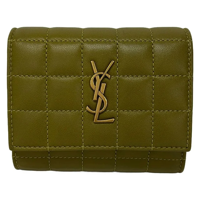 Saint Laurent Trifold Wallet Cassandra Matelasse Carre Multi Fold Khaki in Green Leather from The Reluxe