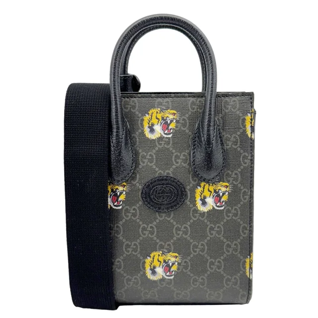 Gucci Interlocking GG Mini Supreme Tiger Printed Canvas Tote Bag Gray 696010 in Grey Canvas from Dallas Designer Handbags