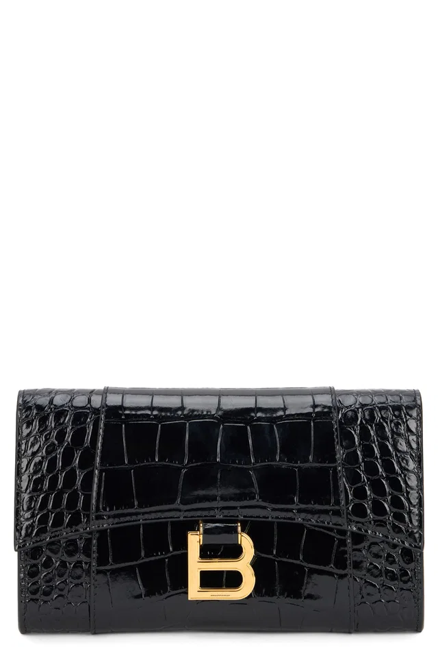 Balenciaga Crocodile-Effect Leather Clutch — Black in Black Crocodile from HEWI