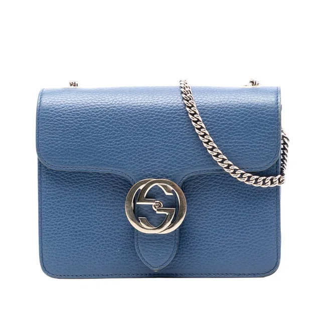 Blue Gucci Small Dollar Calfskin Interlocking G Crossbody in Blue Calfskin from Designer Revival