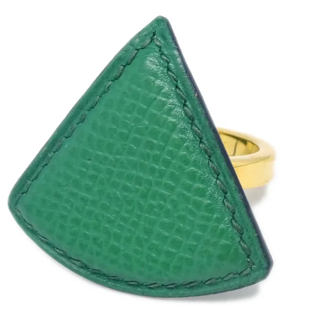 Hermès Green Courchevel Triangle Scarf Ring in Green Calfskin from AMORE Vintage Tokyo