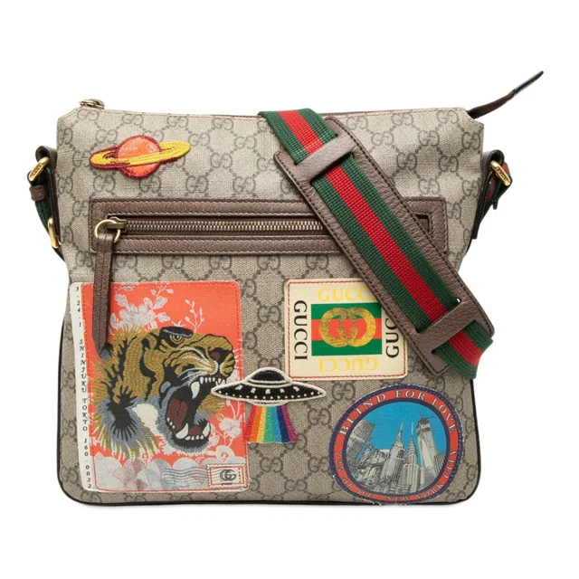 Beige Gucci GG Supreme Web Courrier Crossbody in Beige Coated canvas from Designer Revival