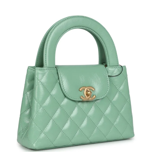 Chanel Small Kelly Shopper Light Green Shiny Aged Calfskin Brushed Gold Hardware in Green Calfskin from Madison Avenue Couture, photo 2 of 9