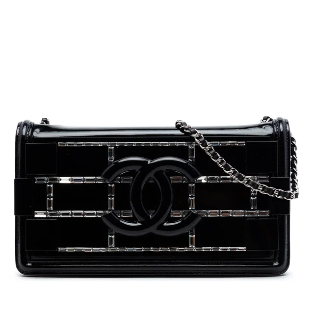 Black Chanel Patent and Acrylic Crystal Embellished Boy Brick Horizontal Flap Crossbody Bag in Black Patent leather from Designer Revival