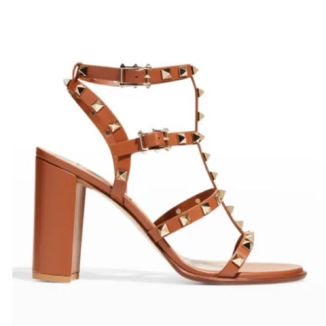 Valentino Garavani Rockstud Caged Leather 90mm City High-Heel Sandals Size 37 in red|brown Leather from Poshmark