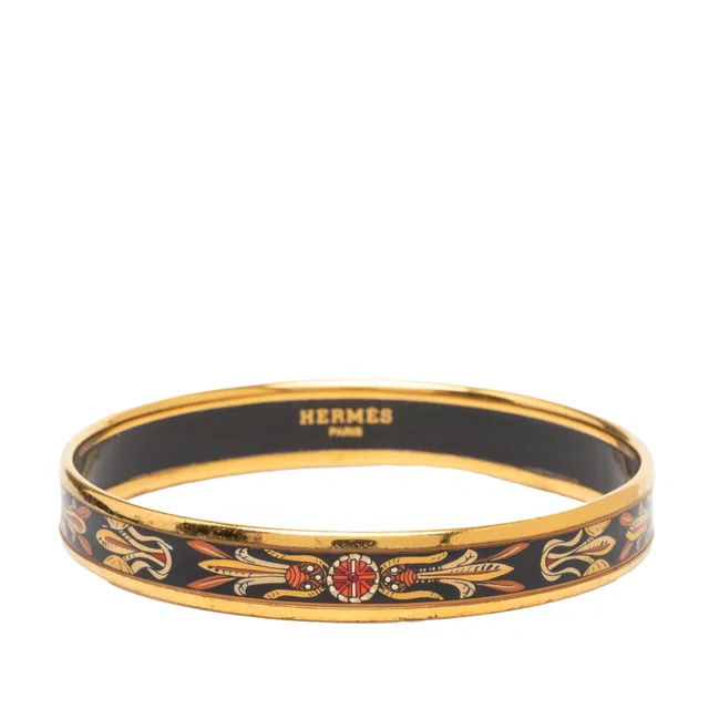 Black Hermès Narrow Dream Catcher Enamel Bangle 70 Costume Bracelet in Black from Designer Revival