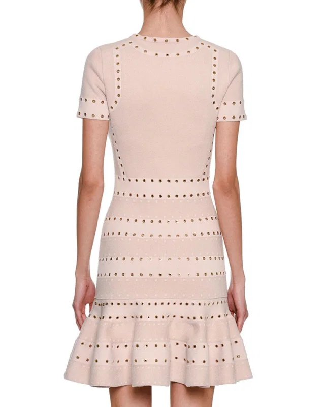 Alexander McQueen Chenille Rivet Knit Flounce Dress in Nylon from HEWI