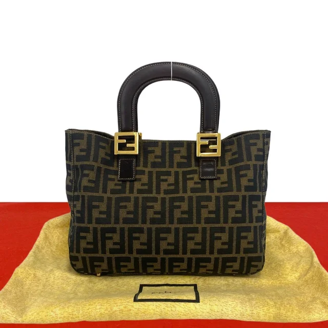 Fendi Zucca FF Logo Canvas Leather Handbag Mini Tote Brown in Brown Canvas from The Reluxe