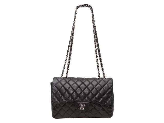 Black Chanel Jumbo Classic Single Flap Bag in Black Leather from Designer Revival