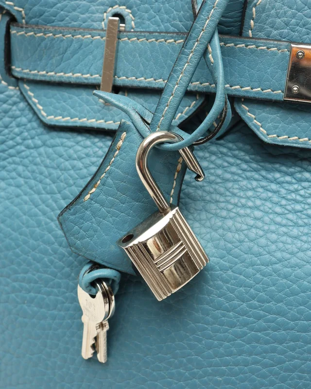 Hermès Birkin 30 Clemence Blue Jean Bag in Blue Clemence leather from A Retro Tale, photo 9 of 12