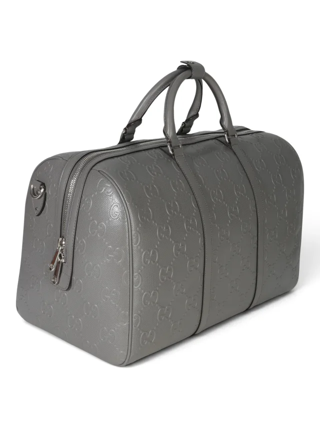 Gucci Grey Embossed Leather Monogram Tennis Duffle Medium in Grey Leather from Season 2 Consign, photo 3 of 7