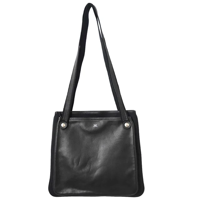 Hermès Black Swift Toile Officier Mrs. Hippie Shoulder Bag in Black Swift leather from AMORE Vintage Tokyo