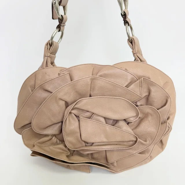 Saint Laurent Nadja Flower Leather Rosette Hobo Shoulder Bag Beige Silver in Beige Leather from The Reluxe, photo 2 of 2