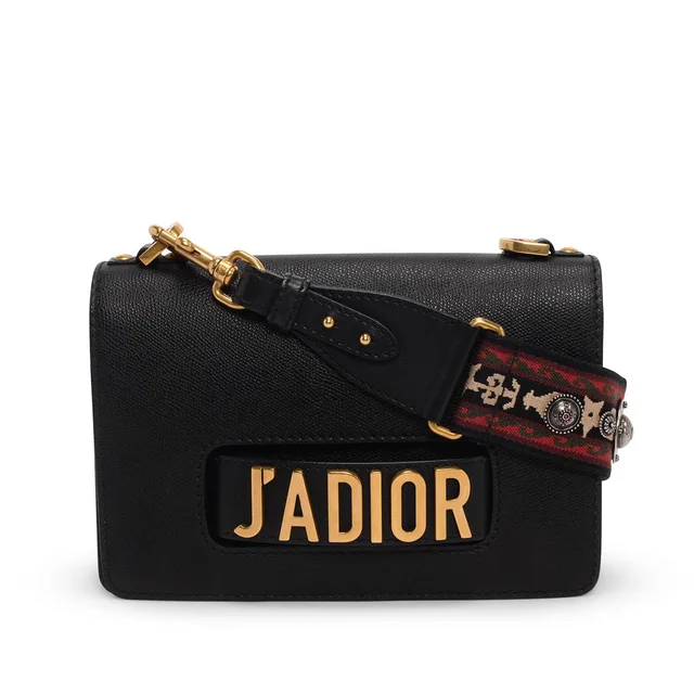 Dior Grained Calfskin J'Adior Flap Bag + Bohemian Strap in Black Caviar leather from Blue Spinach