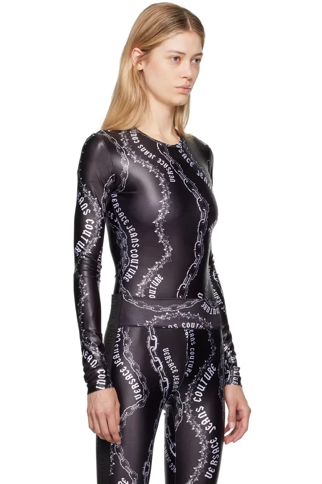 Versace Jeans Couture Black & White Chain Couture Bodysuit, photo 2 of 3 from SSENSE