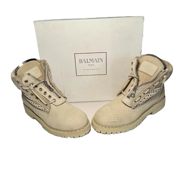 Balmain Women’s Cream Leather Boots Size Eu 39.5 in White Leather from Poshmark