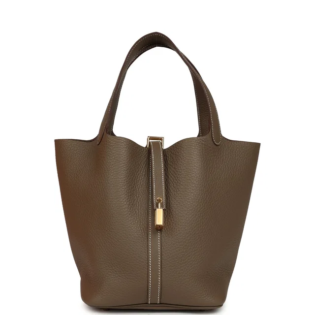 Hermès Picotin Lock 22 Etoupe Clemence Gold Hardware in Taupe Clemence leather from Madison Avenue Couture