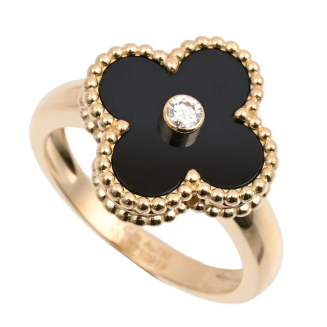 Van Cleef & Arpels 18K Vintage Alhambra Ring #53 Yellow Gold/Black in Black from VINTAGE QOO TOKYO