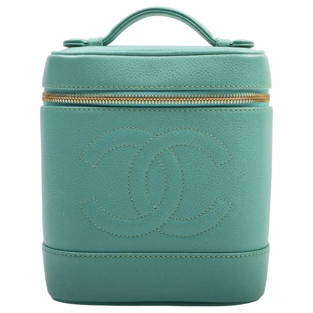 Chanel circa 1998 Caviar Skin CC Mark Stitch Vanity Bag Ice Blue in Blue Caviar leather from VINTAGE QOO TOKYO