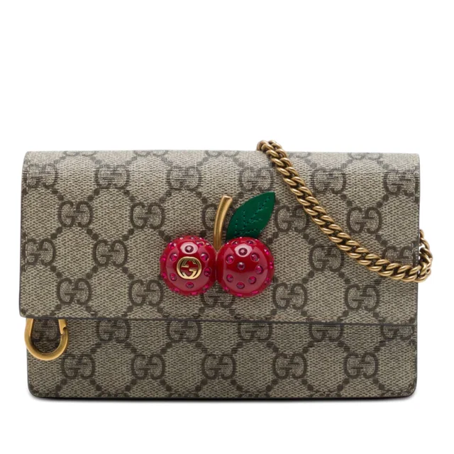 Beige Gucci Mini GG Supreme Cherry Crossbody in Beige Coated canvas from Designer Revival