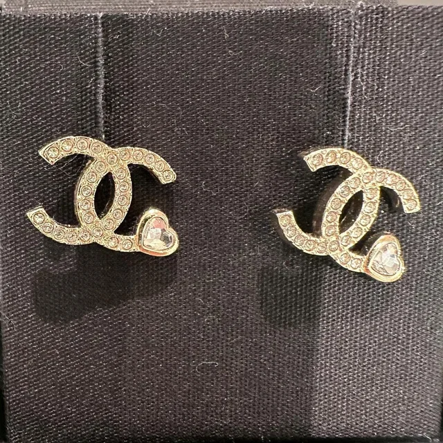 Chanel Gold CC Earrings with Diamante Heart in Gold from Luxury Promise
