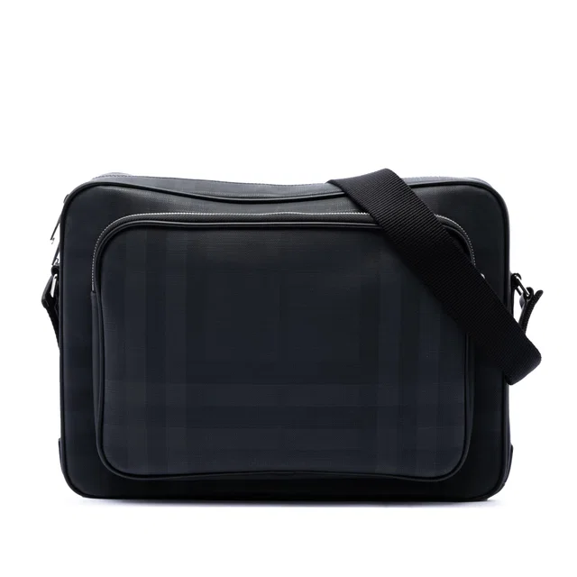 Black Burberry London Check Coated Canvas Marlon Messenger Bag in Black Coated canvas from Designer Revival