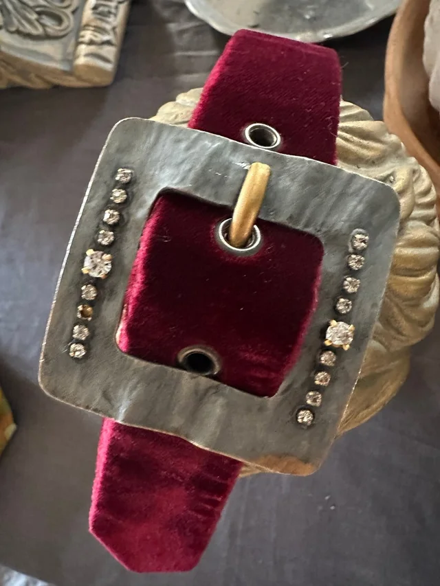 Saint Laurent Vintage Velvet Calfskin Leather Belt Metal Jeweled Buckle Glam S 2 in silver|red|gray Calfskin from Poshmark
