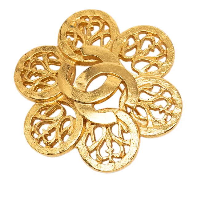 Gold Chanel CC Gold Plated Flower Brooch in Gold from Designer Revival
