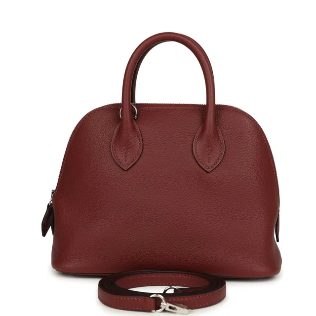 Hermès 1923 Bolide Mini Rouge H Evercolor Palladium Hardware in Burgundy Swift leather from Madison Avenue Couture